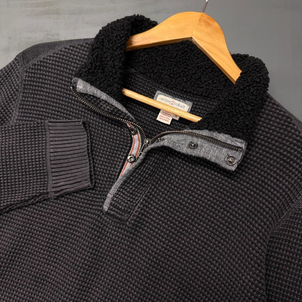Carbon 2 Cobalt Equation Sweater Quarter Zip Sweater Grey Sherpa Collar Medium